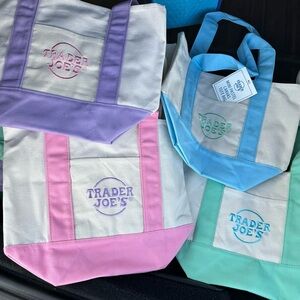 SET OF 4 Trader Joe’s Mini Pastel Canvas Tote Bag